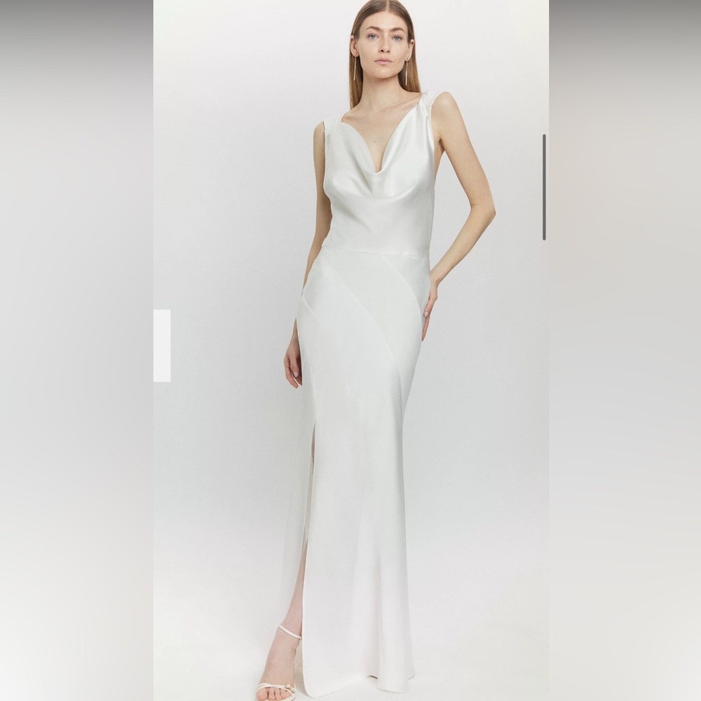 Karen Mullen Satin Crepe Mix Cowl Neck Maxi Dress Size 6 NWT